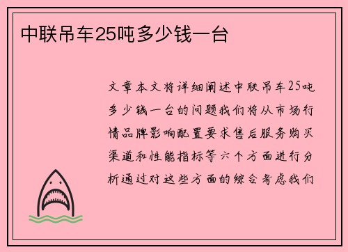 中联吊车25吨多少钱一台