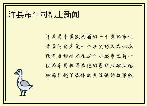 洋县吊车司机上新闻
