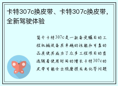 卡特307c换皮带、卡特307c换皮带，全新驾驶体验
