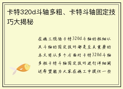 卡特320d斗轴多粗、卡特斗轴固定技巧大揭秘