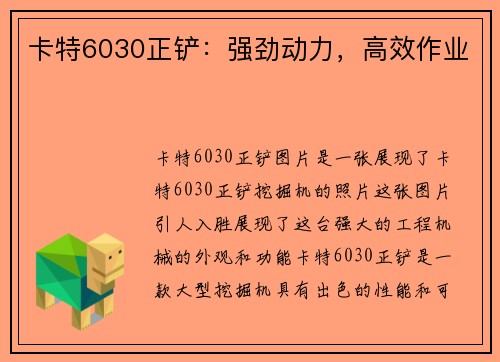 卡特6030正铲：强劲动力，高效作业